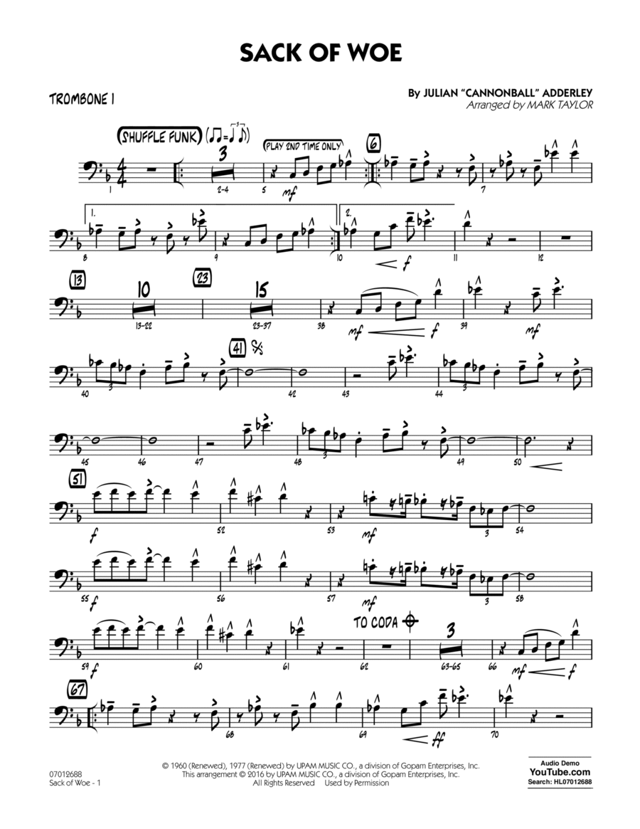 Sack of Woe - Trombone 1 Trombone scores gallery preview page 1