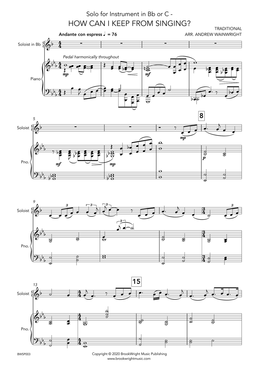 How Can I Keep From Singing? (Cornet/Trumpet Solo with Piano) Small Ensemble scores gallery preview page 2