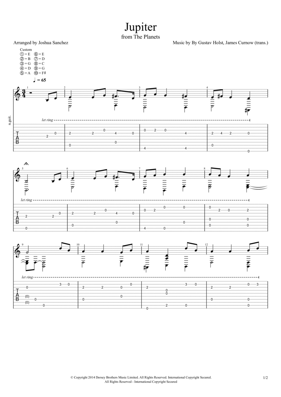 Jupiter: The Bringer Of Jollity Acoustic Guitar scores gallery preview page 1