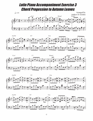 Latin Piano Accompaniment Exercise 3 Chord Progession to the Jazz Standard Autumn Leaves
