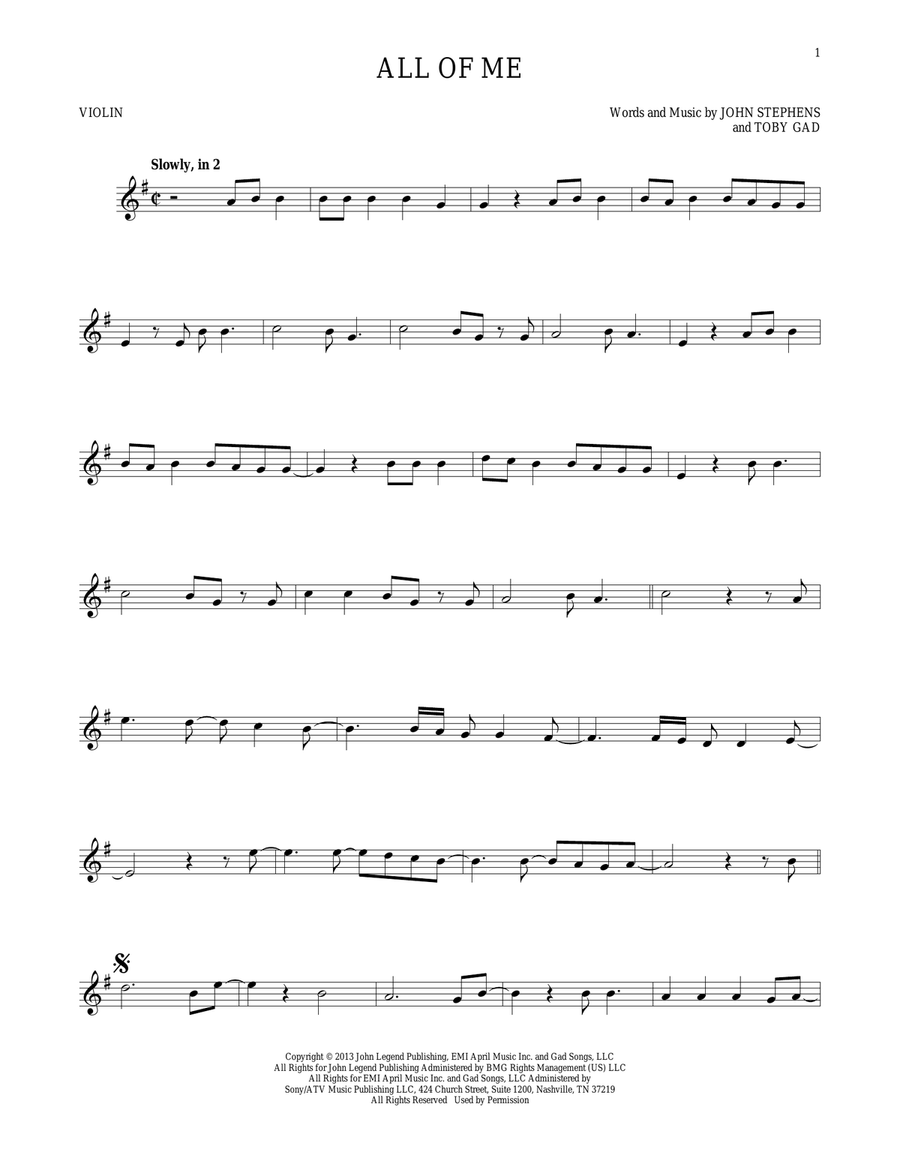 All Of Me All Of Me Violin Solo scores gallery preview page 1