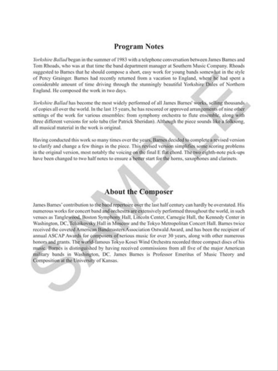 Yorkshire Ballad for Concert Band - Score and Parts (Second Edition) Concert Band scores gallery preview page 5