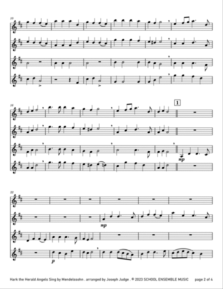 Hark The Herald for Clarinet Quartet in Schools Clarinet Quartet scores gallery preview page 2
