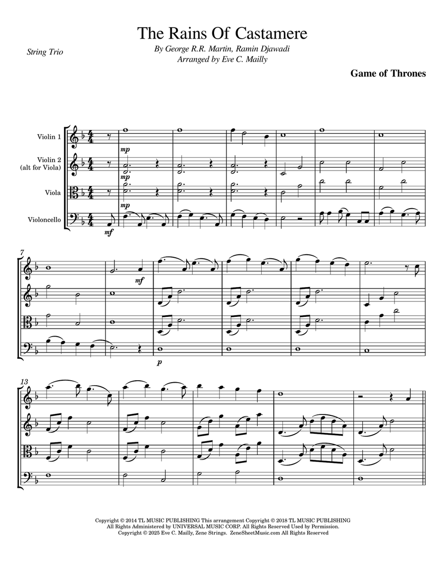 The Rains Of Castamere String Trio scores gallery preview page 1