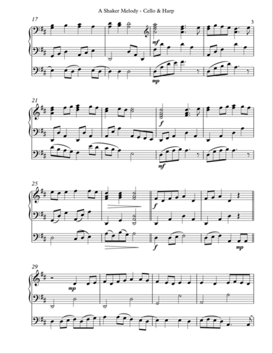 A Shaker Melody, Duet for Cello & Harp String Duet scores gallery preview page 3