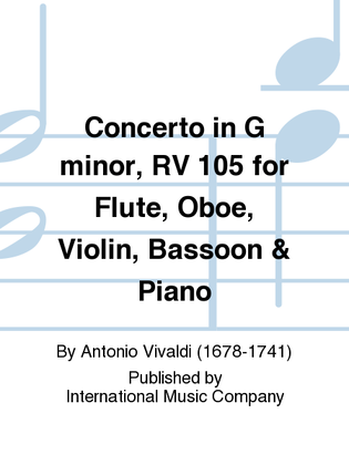 Book cover for Concerto In G Minor, Rv 105 For Flute, Oboe, Violin, Bassoon & Piano