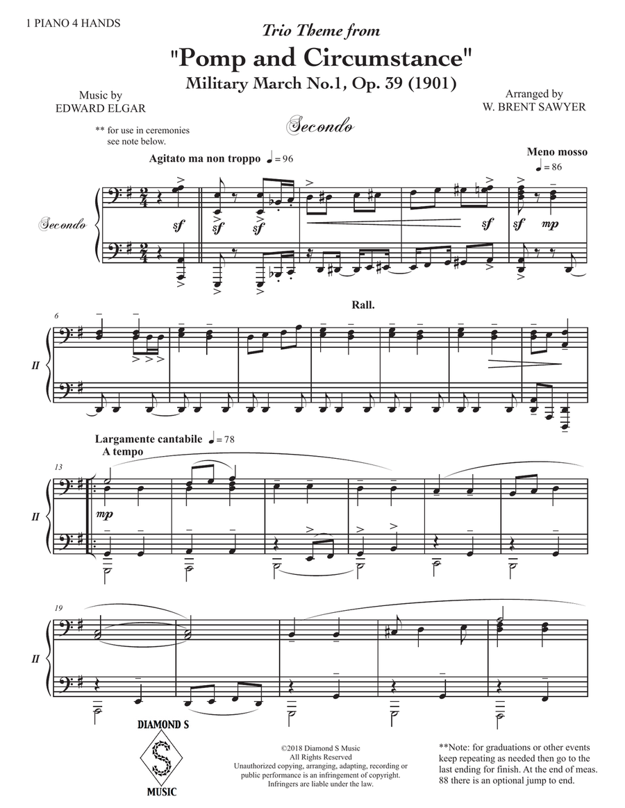 Pomp and Circumstance Theme - Elgar - Military March No. 1 - Piano Duet - 1 Piano 4 hands 1 Piano, 4-Hands scores gallery preview page 4