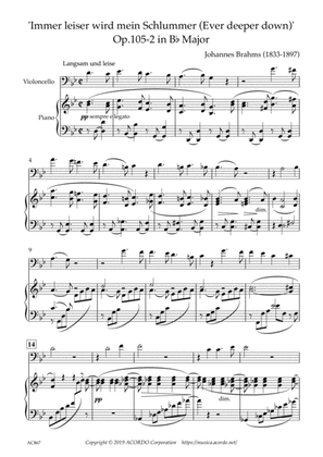 'Immer leiser wird mein Schlummer (Ever deeper down)' Op.105-2 in B-flat Major for Violoncello & Pia