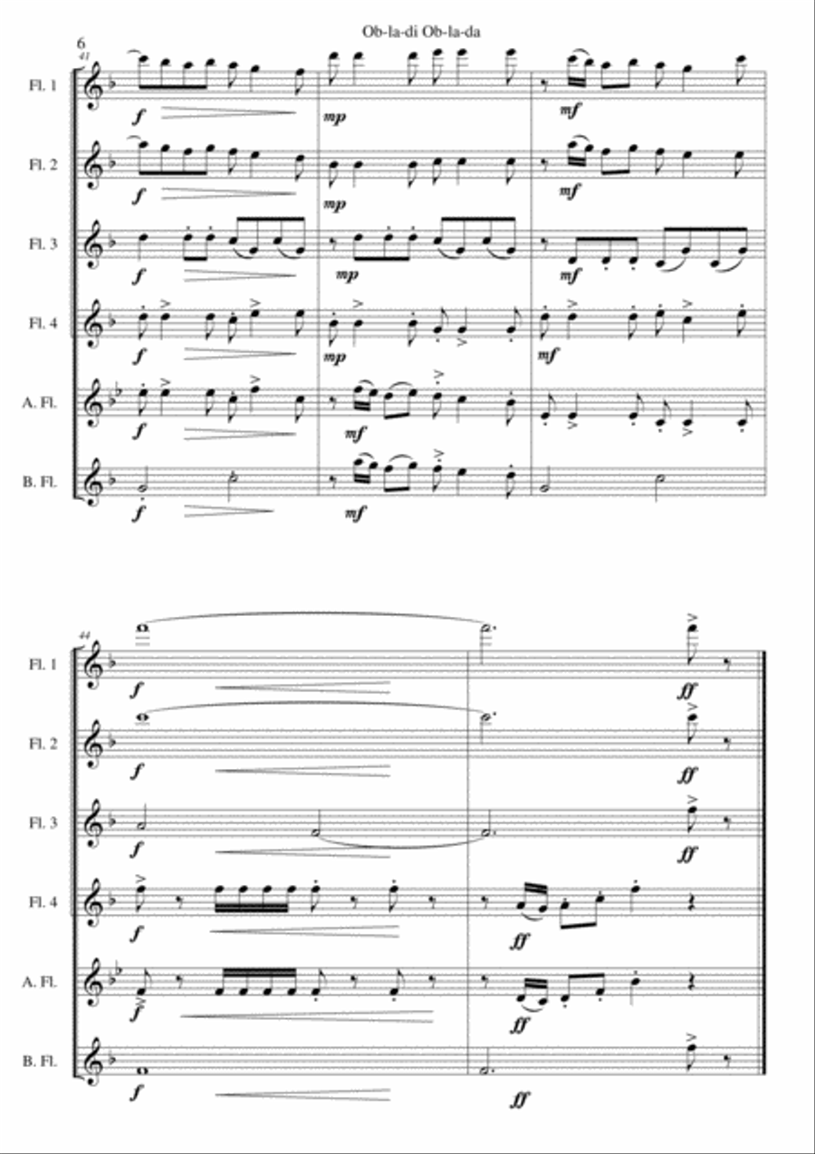 Ob-La-Di, Ob-La-Da Woodwind Ensemble scores gallery preview page 6