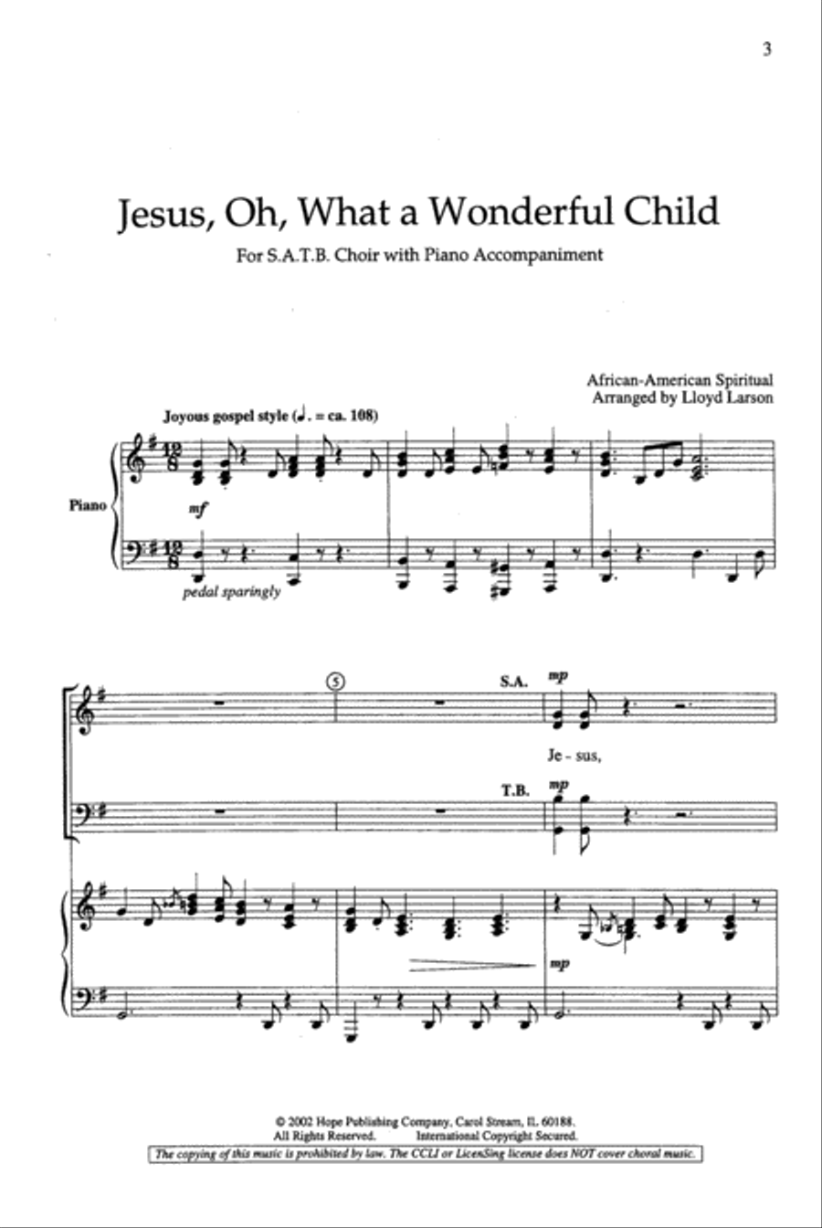 Jesus, Oh, What a Wonderful Child 4-Part scores gallery preview page 2