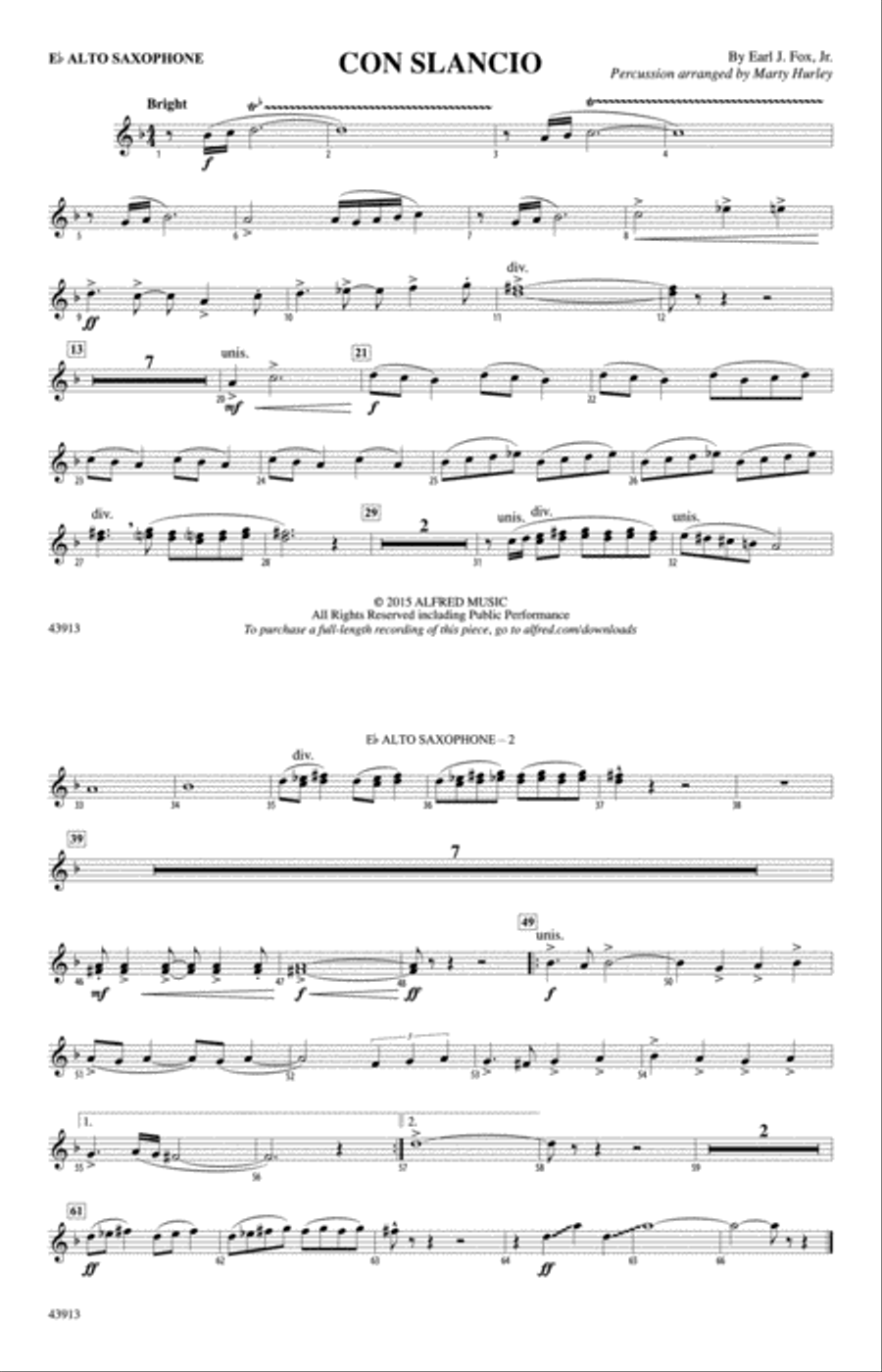 Con Slancio: E-flat Alto Saxophone Marching Band scores gallery preview page 1