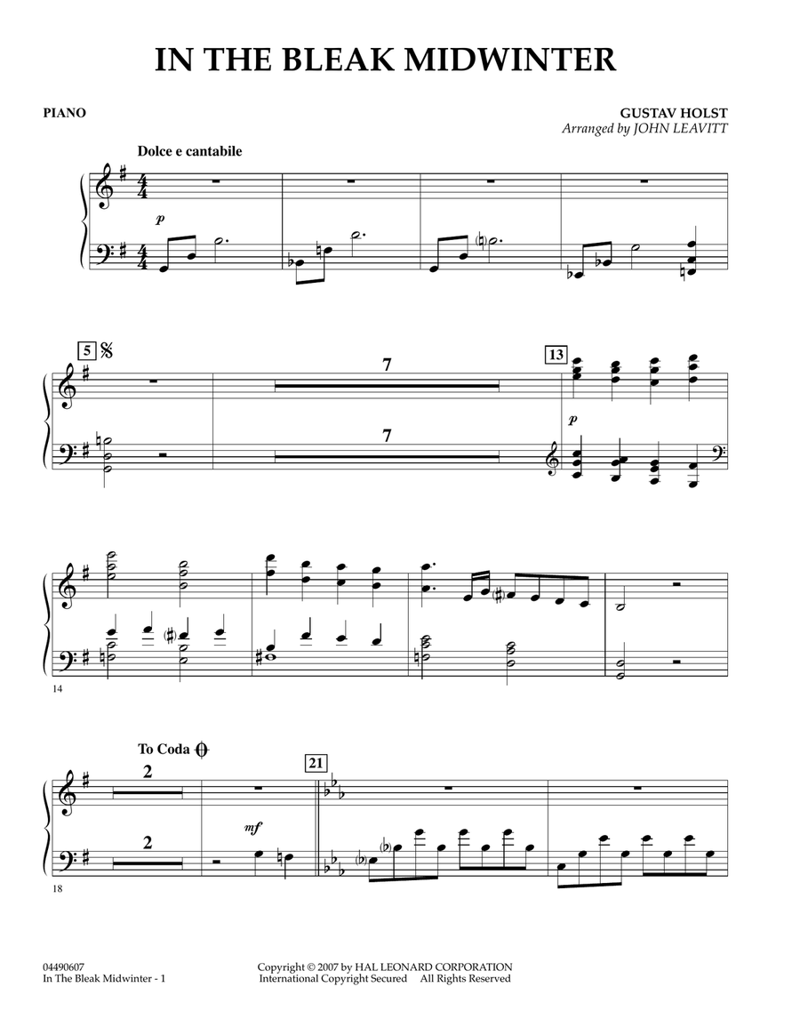 In the Bleak Midwinter - Piano Piano scores gallery preview page 1