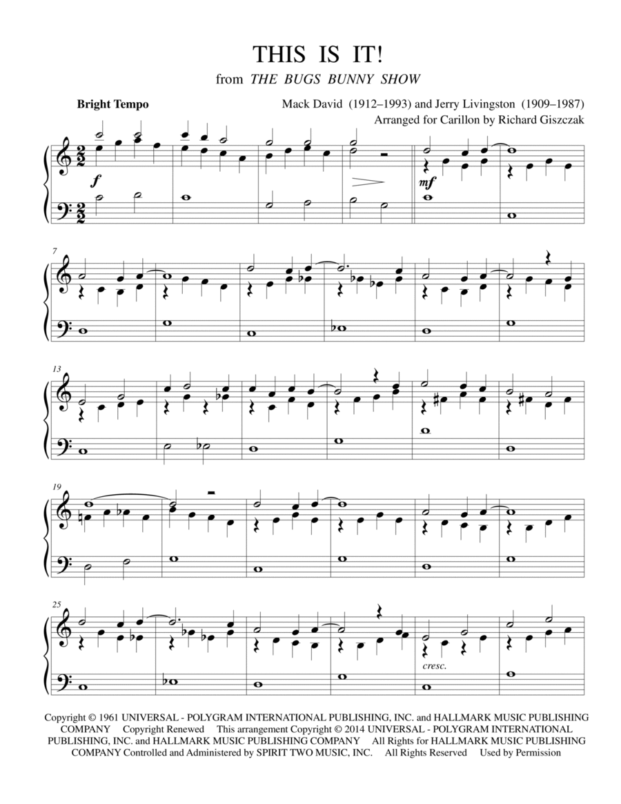 This Is It! This Is It! Carillon scores gallery preview page 1