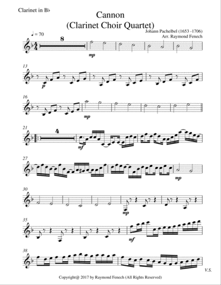 Canon - Johann Pachebel - Clarinet Choir Quartet (E Flat Clarinet; B Flat Clarinet; Alto Clarinet an Clarinet Quartet scores gallery preview page 4