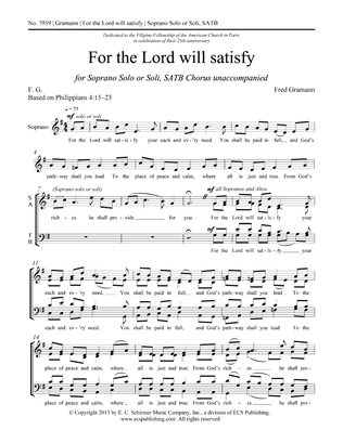 Book cover for For the Lord will satisfy