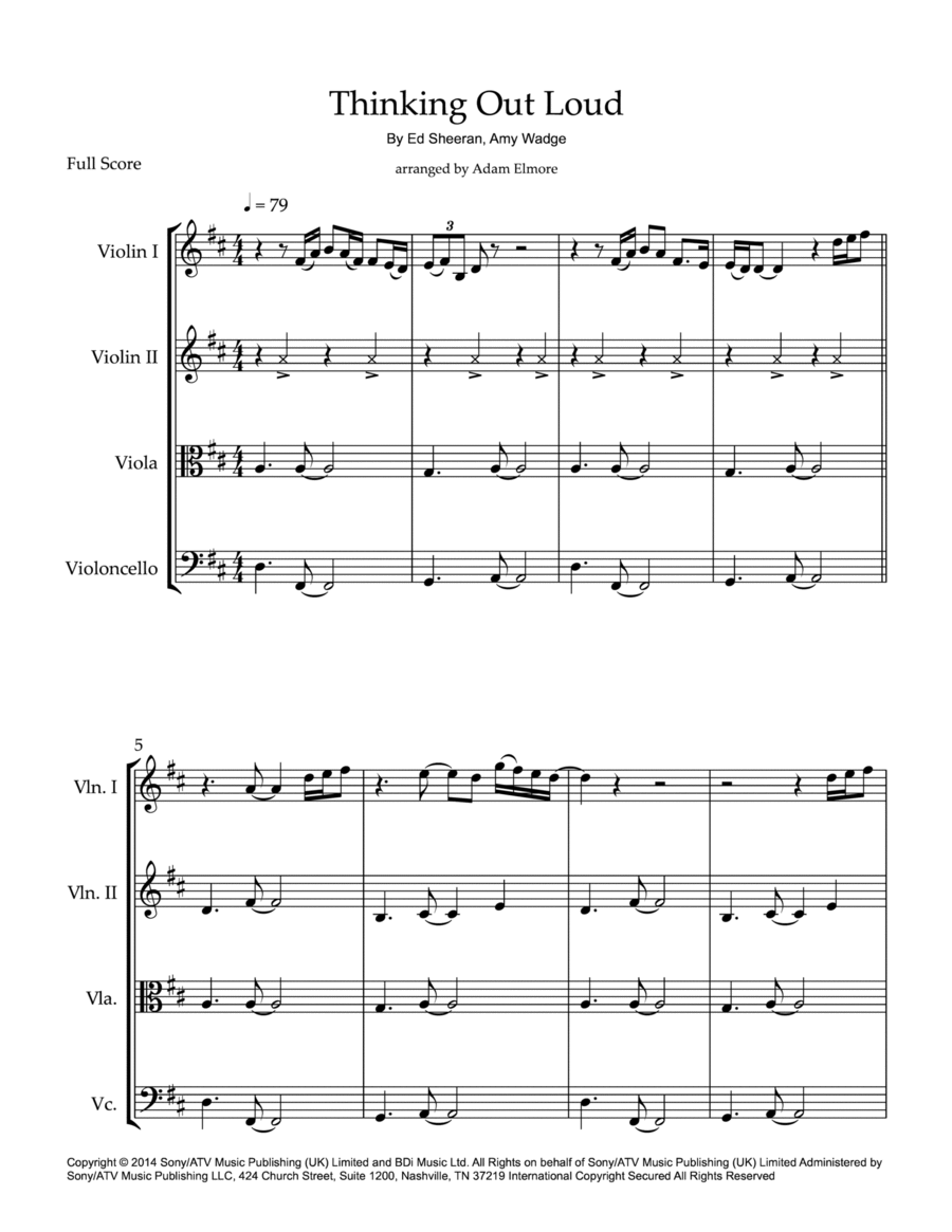Thinking Out Loud Thinking Out Loud String Quartet scores gallery preview page 1