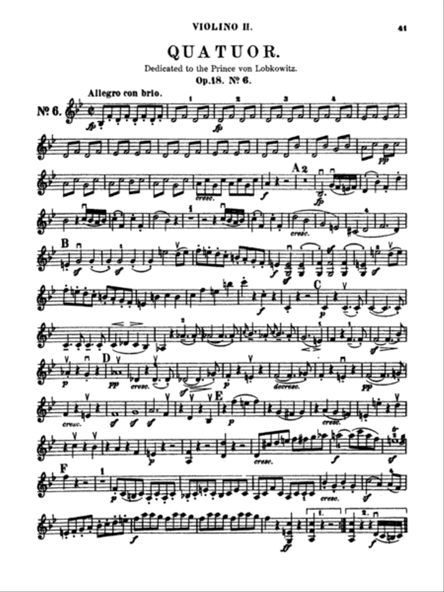Beethoven: String Quartet, Op. 18 No. 6 by Ludwig van Beethoven String Quartet - Digital Sheet Music