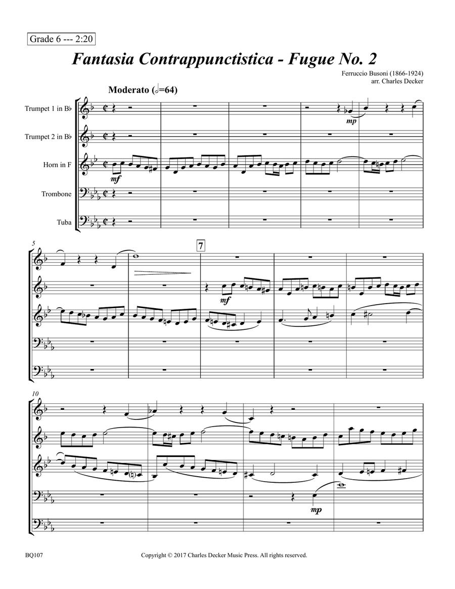 Fugue #2 from Fantasia Contrappuntistica for Brass Quintet Brass Quintet scores gallery preview page 2