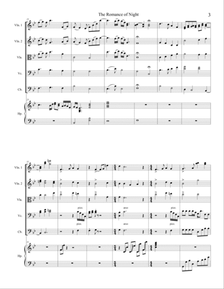The Romance of Night for String Orchestra and Harp Movement No. 1 String Quartet scores gallery preview page 3