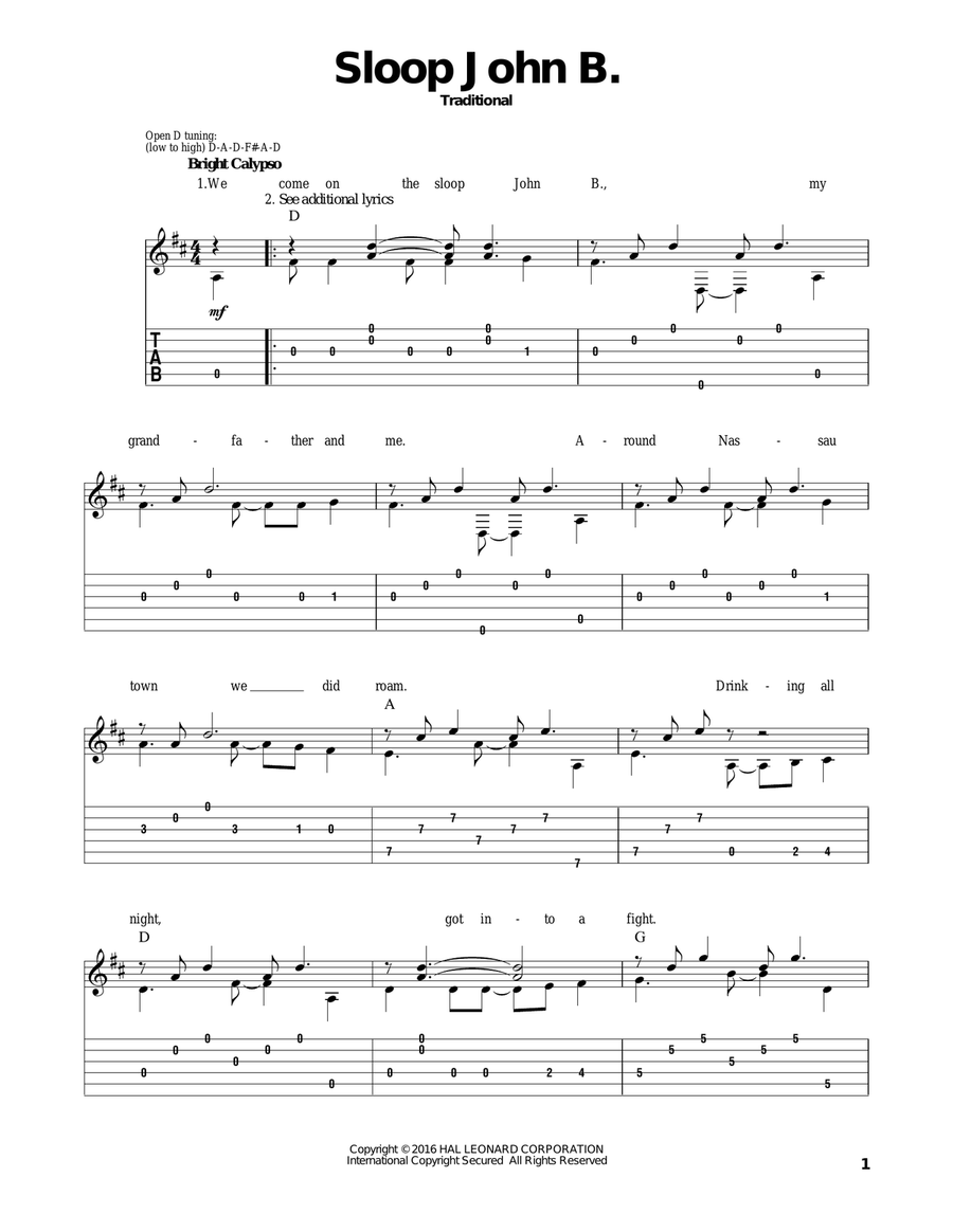 Sloop John B. Acoustic Guitar scores gallery preview page 1