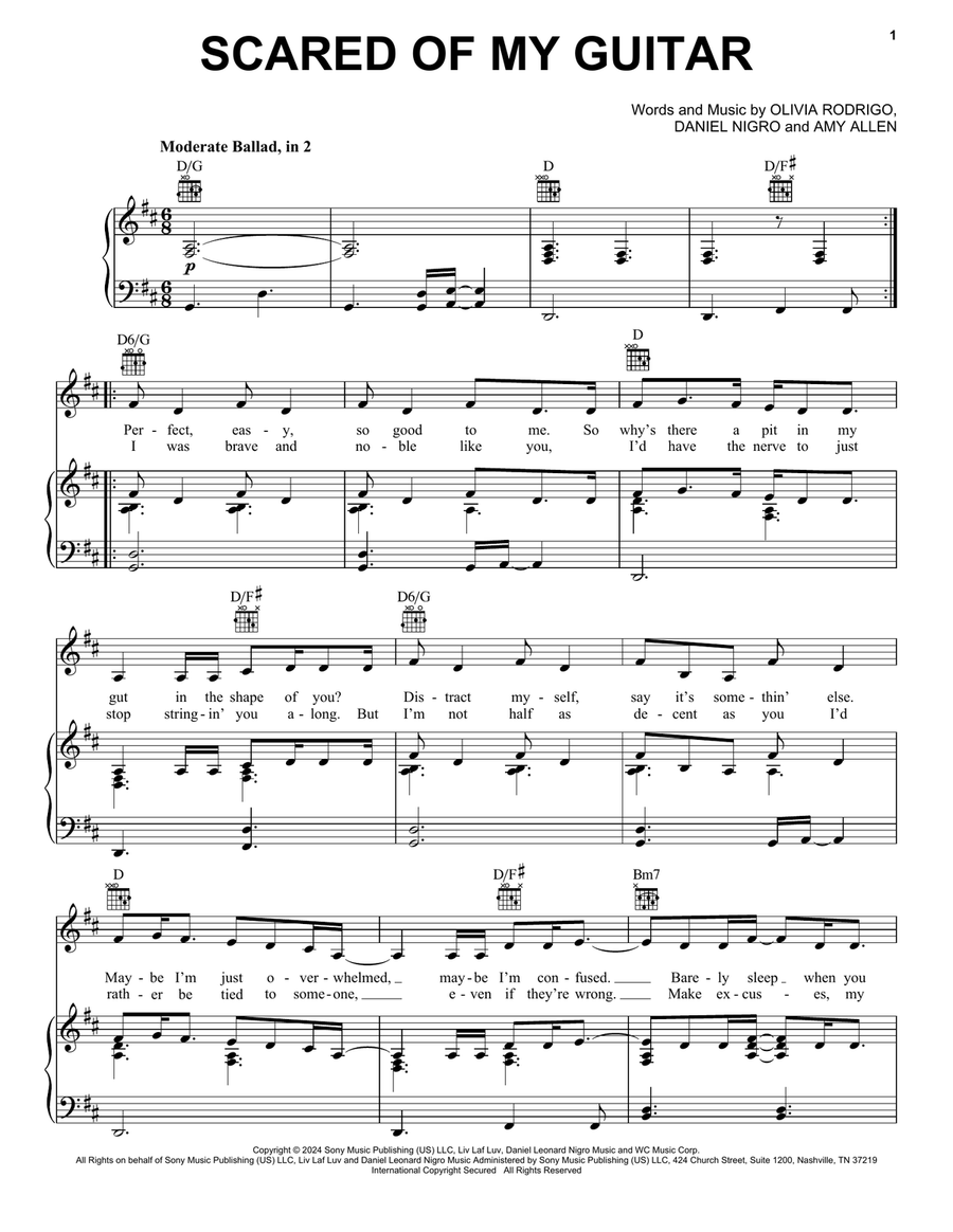 Scared Of My Guitar Piano, Vocal, Guitar scores gallery preview page 1