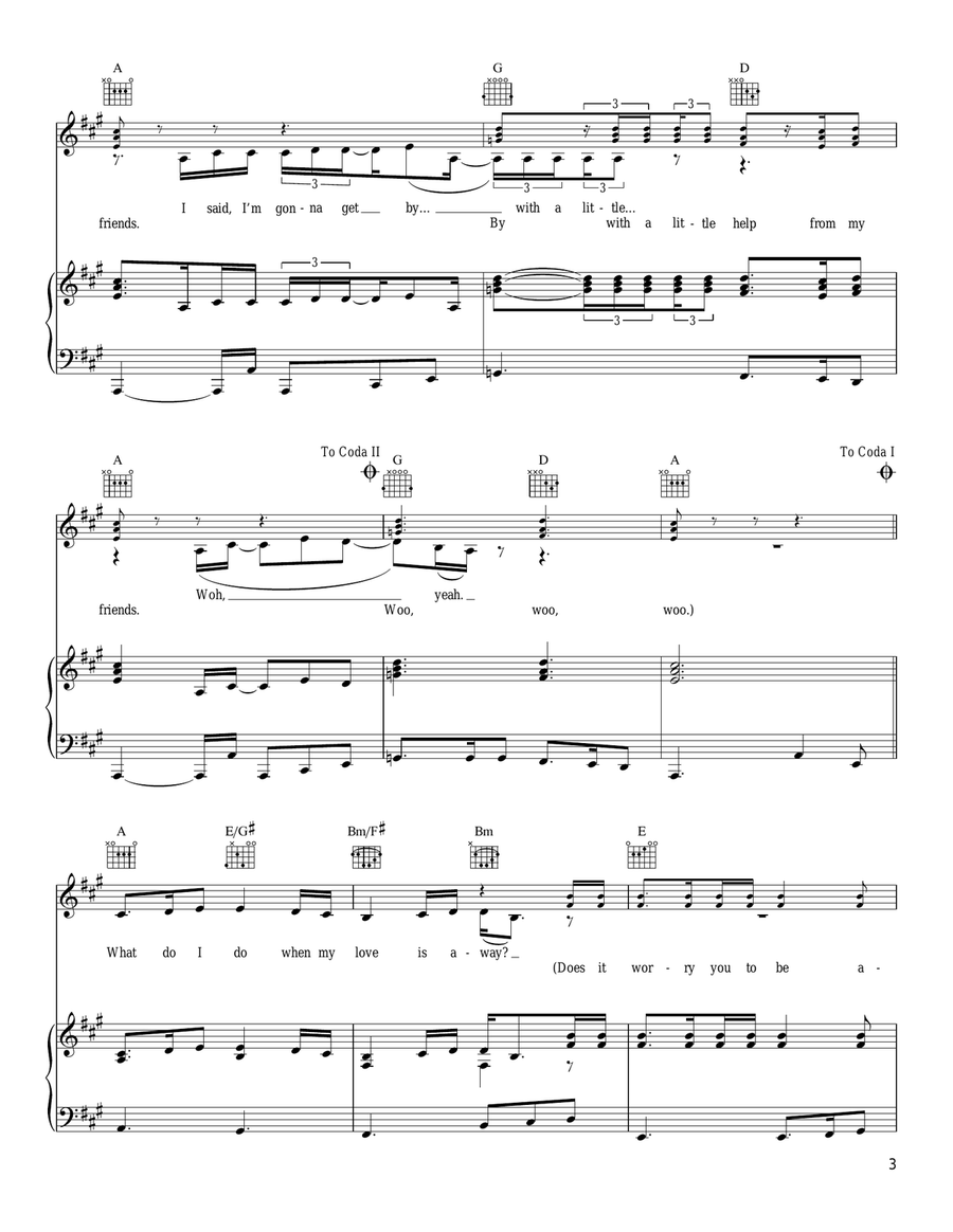 With A Little Help From My Friends Piano, Vocal, Guitar scores gallery preview page 3