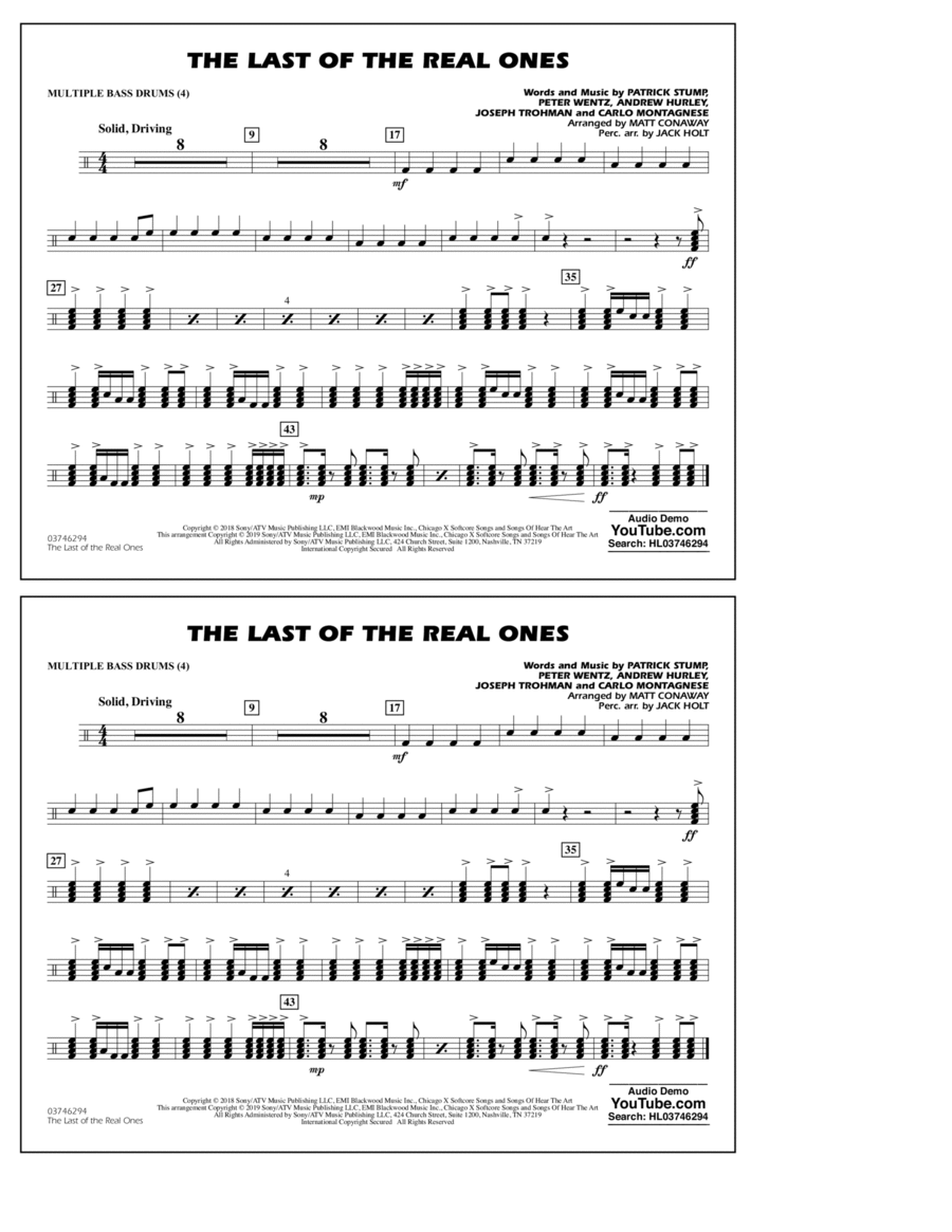 Last of the Real Ones (arr. Matt Conaway) - Multiple Bass Drums