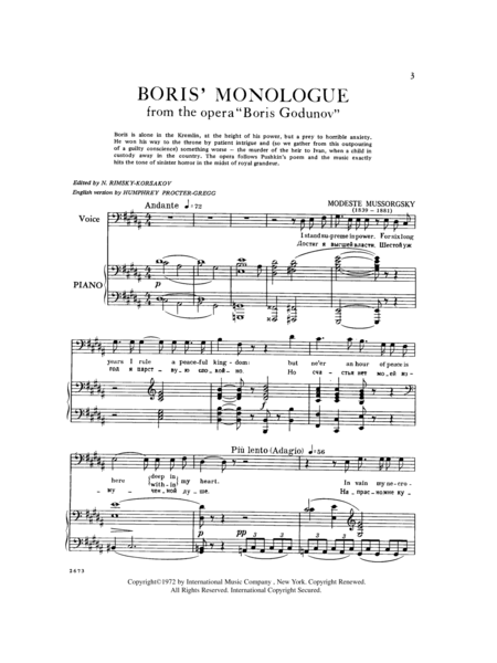 Boris' Monologue From Boris Godunov (R. & E.) (B.)