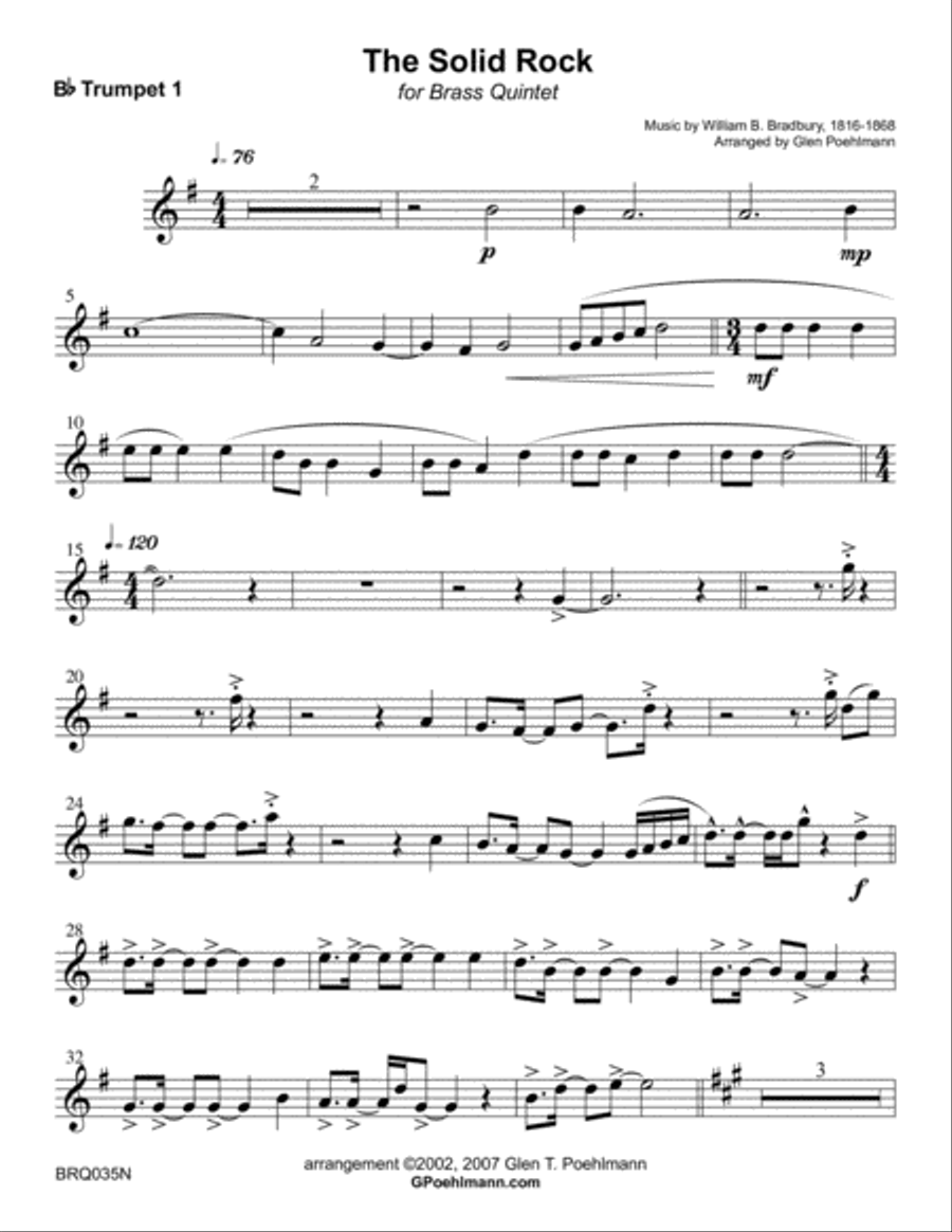 THE SOLID ROCK (My Hope is Built) for BRASS QUINTET Brass Quintet scores gallery preview page 6