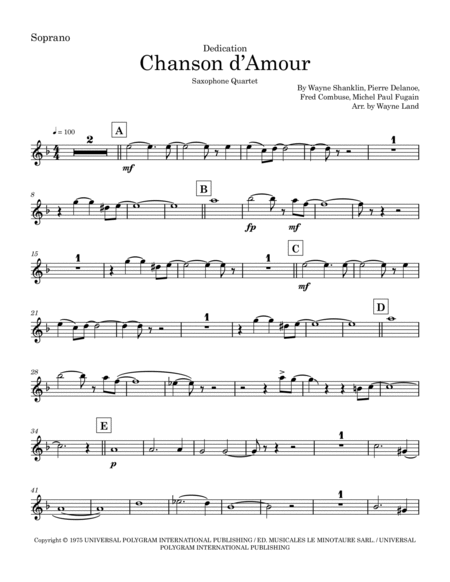 Chanson D'amour by The Manhattan Transfer Saxophone Quartet - Digital Sheet Music