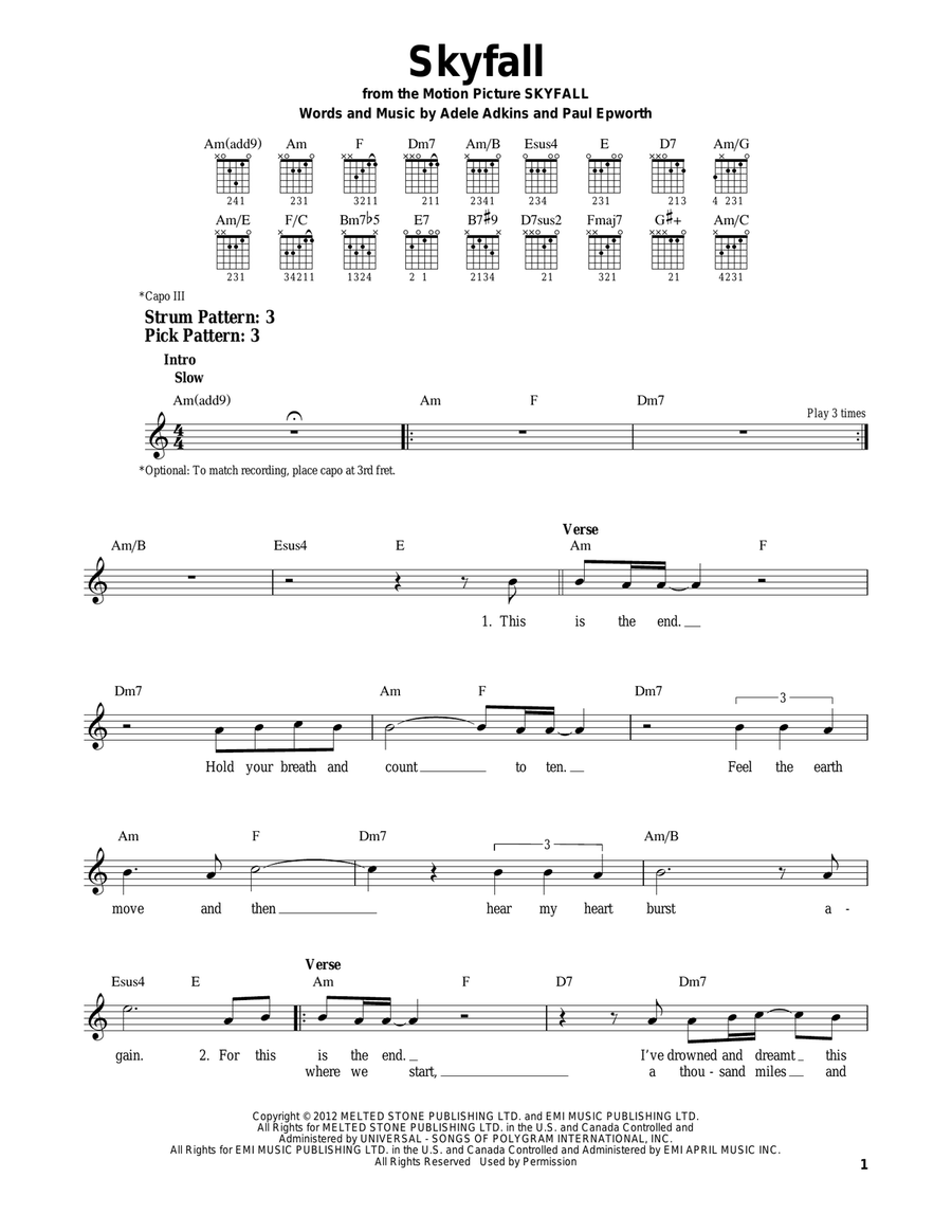 Skyfall Acoustic Guitar scores gallery preview page 1