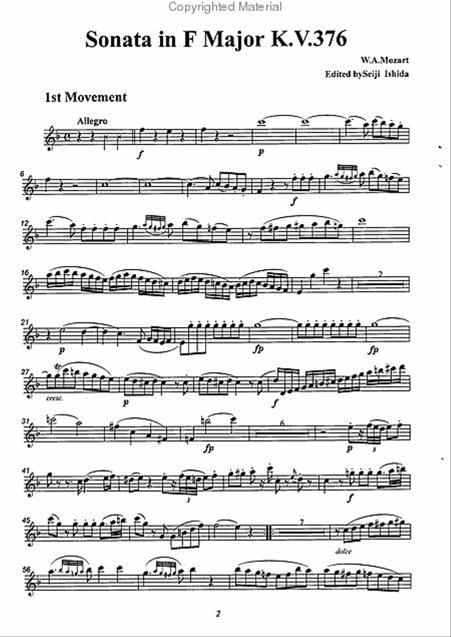 Flute Sonata in F Major, KV376 Flute Solo scores gallery preview page 2