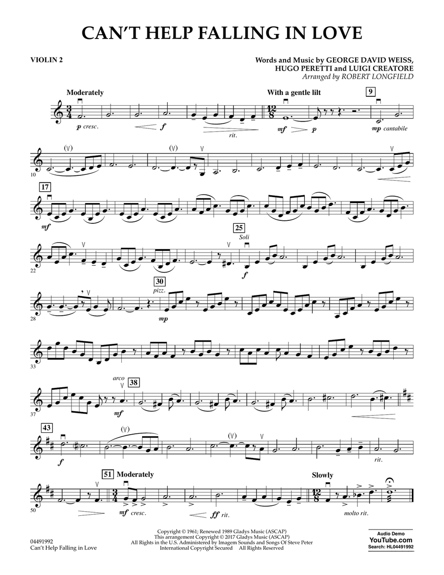 Can't Help Falling in Love - Violin 2 Orchestra scores gallery preview page 1