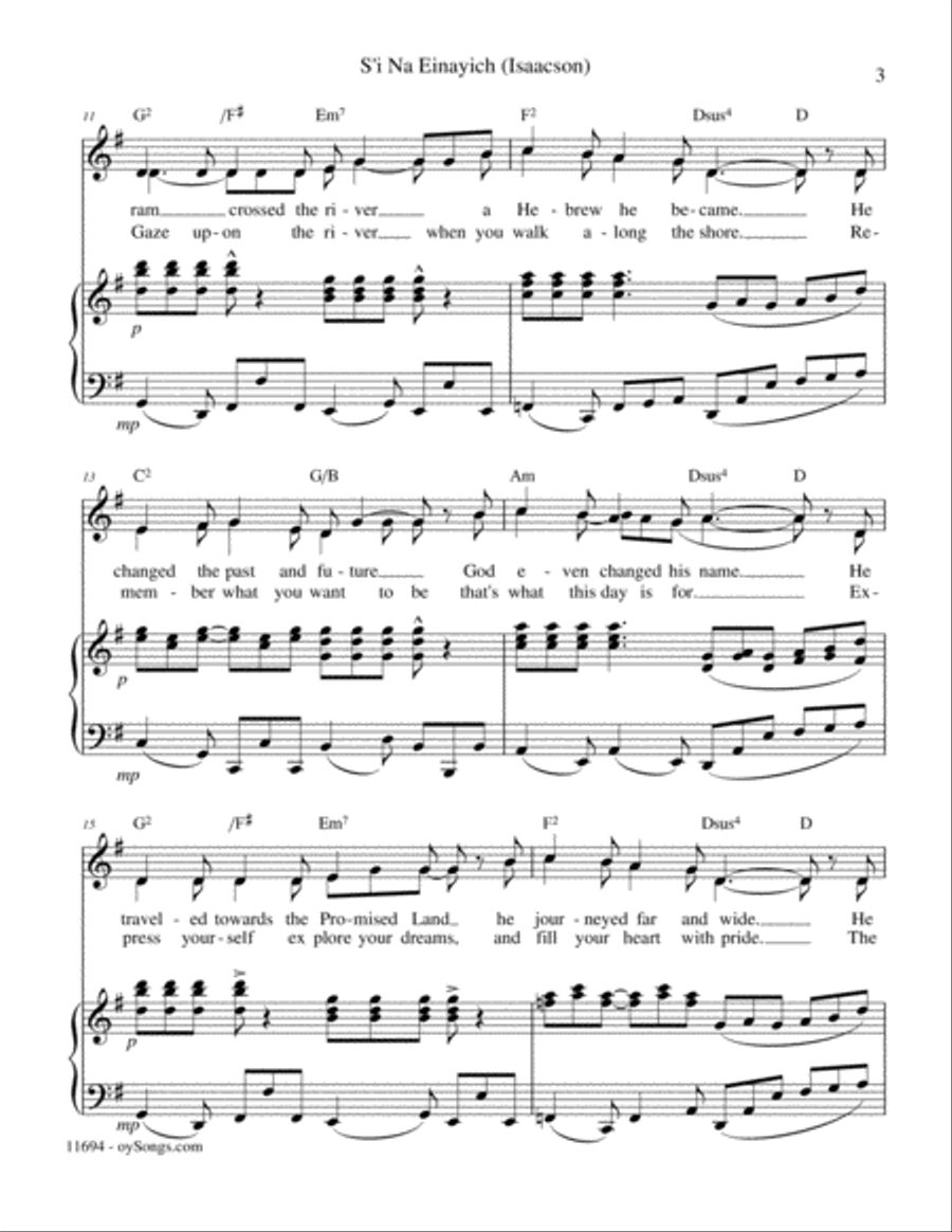 S'I Na Einayich Piano, Vocal, Guitar scores gallery preview page 3