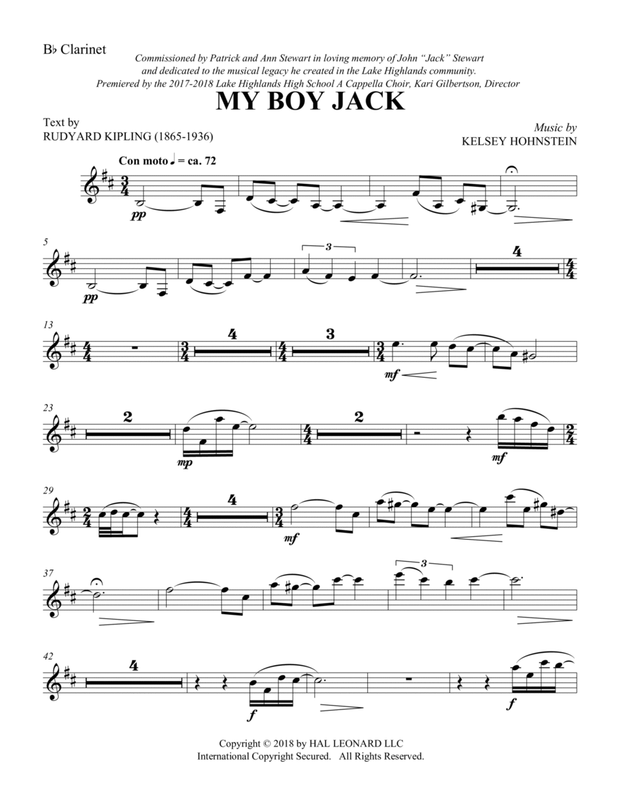 My Boy Jack - Clarinet