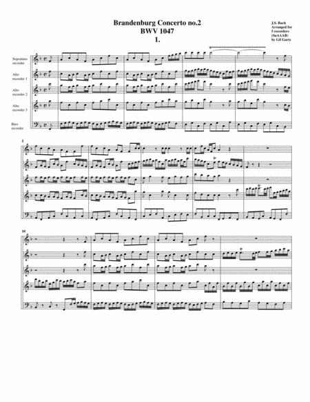Brandenburg concerto no.2, BWV 1047 (arrangement for 5 recorders)