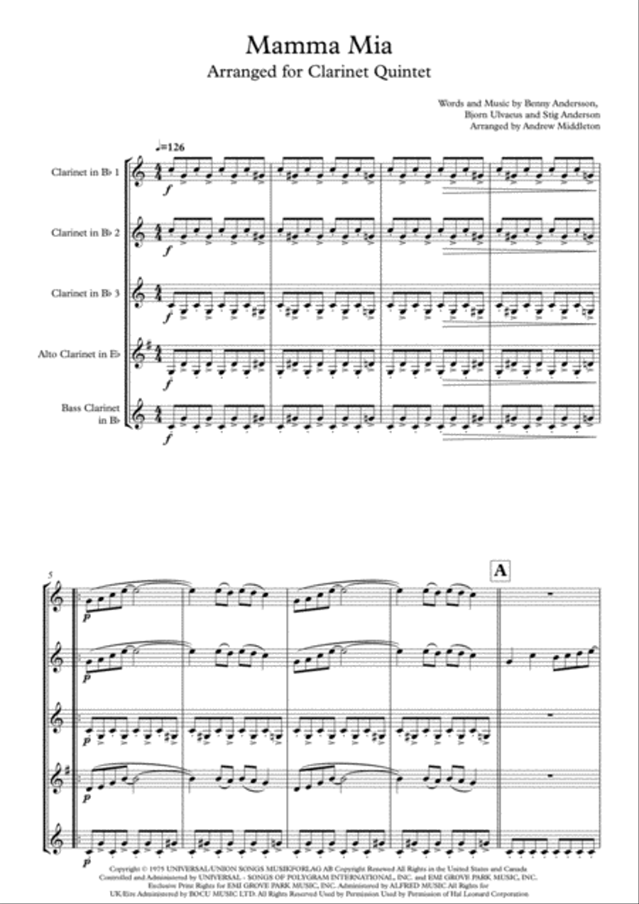 Mamma Mia Woodwind Quartet scores gallery preview page 3