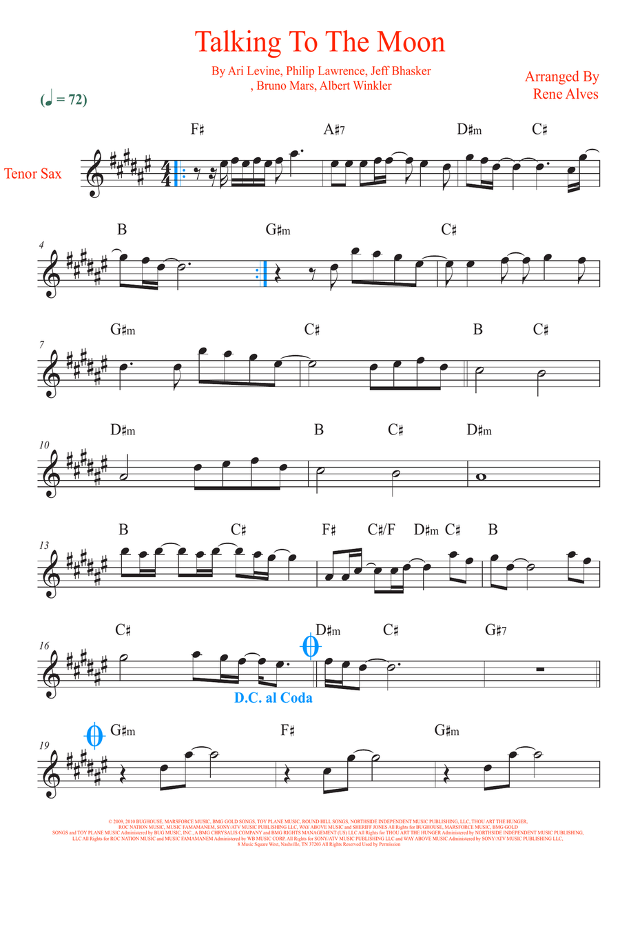 Talking To The Moon Talking To The Moon Tenor Saxophone scores gallery preview page 1