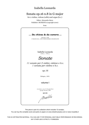 Book cover for Isabella Leonarda, Sonata op.16 n.8 in G major