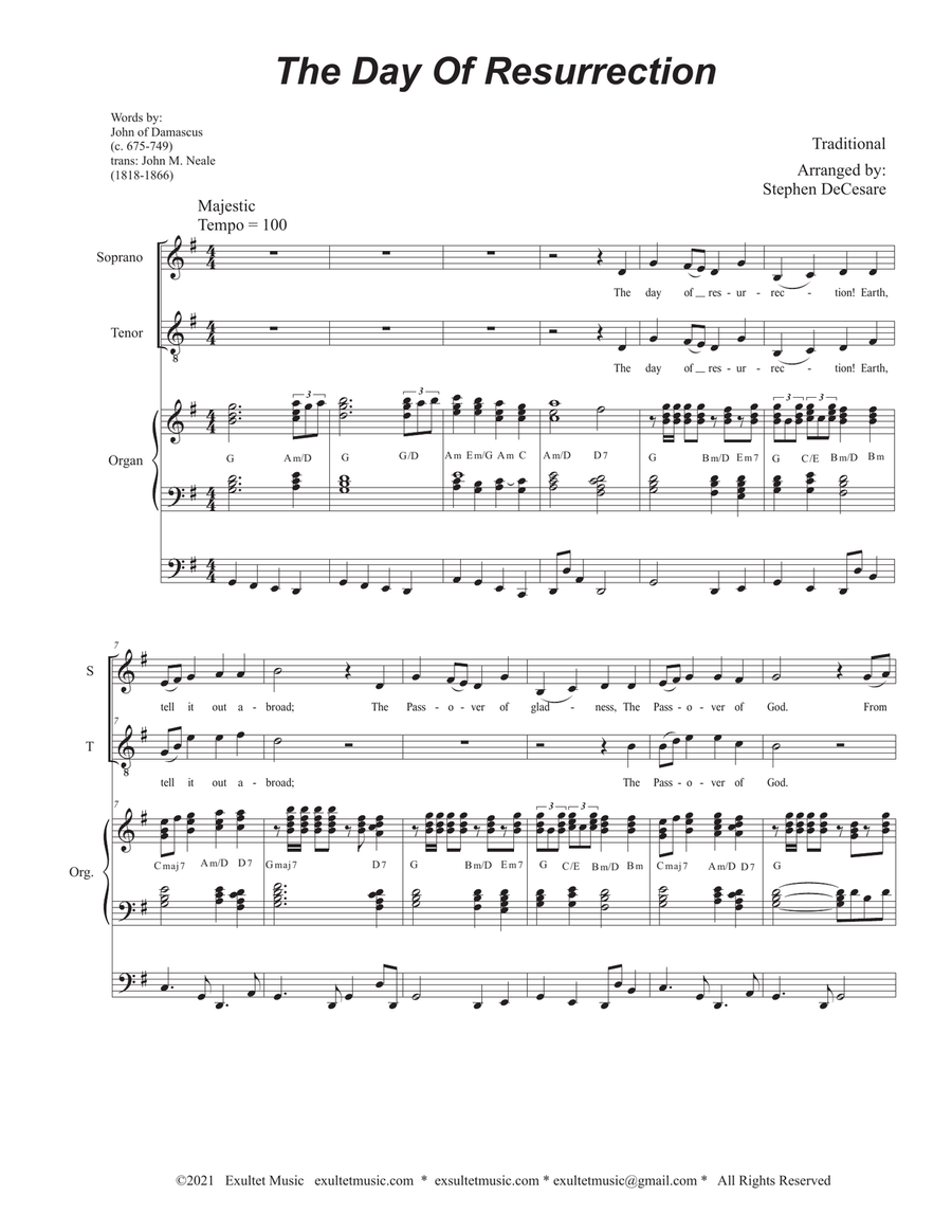 The Day Of Resurrection (2-part choir (Soprano and Tenor) - Organ accompaniment) 2-Part scores gallery preview page 1