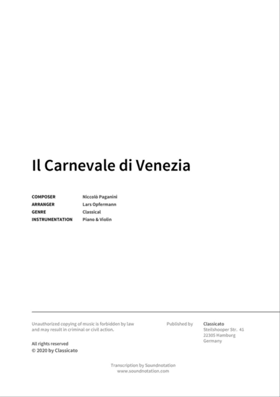 Il Carnevale di Venezia Violin Solo scores gallery preview page 2