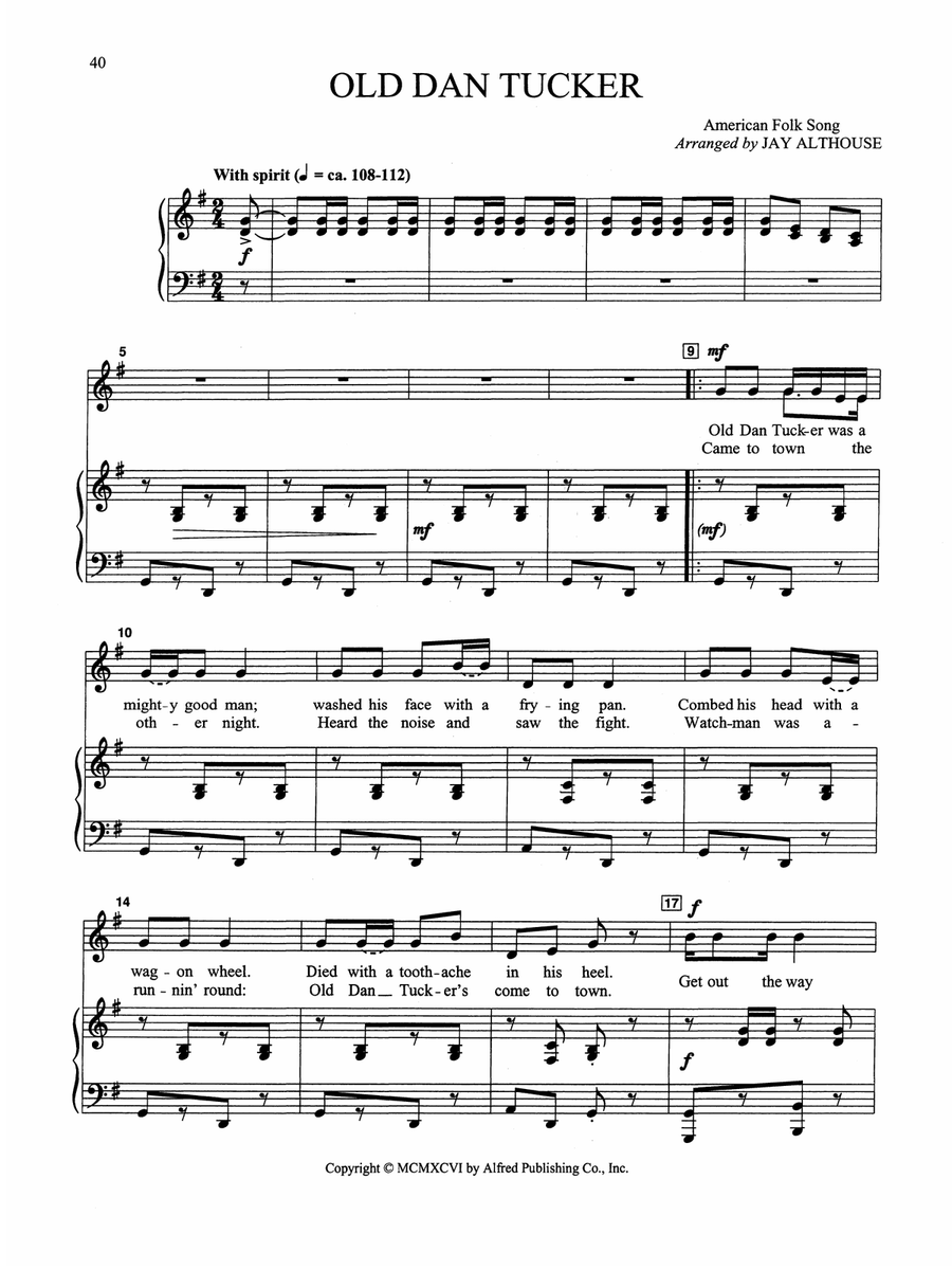 Old Dan Tucker - Piano/Vocal Solo (Medium Low) Piano, Vocal scores gallery preview page 1