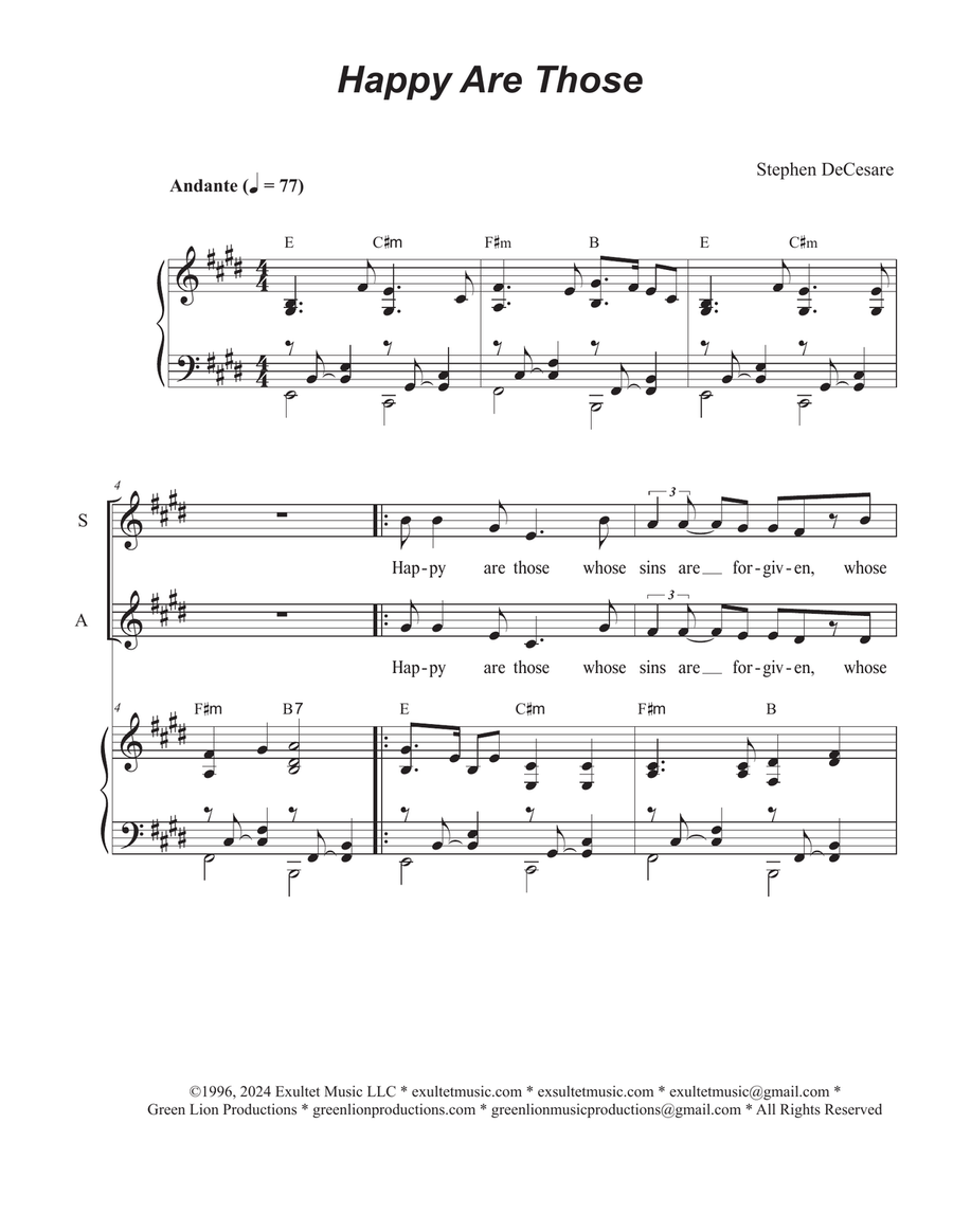 Happy Are Those (Vocal Quartet - (SATB) 4-Part scores gallery preview page 1