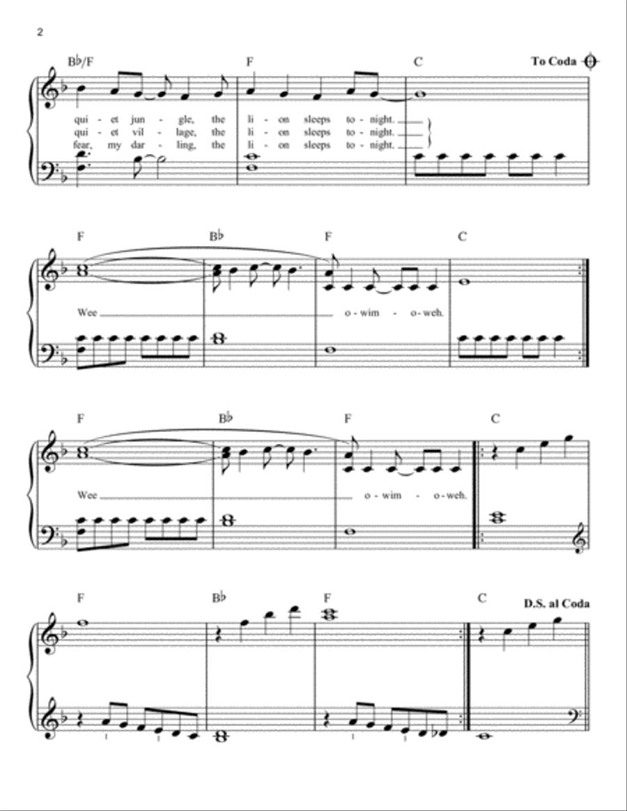 The Lion Sleeps Tonight Easy Piano scores gallery preview page 2