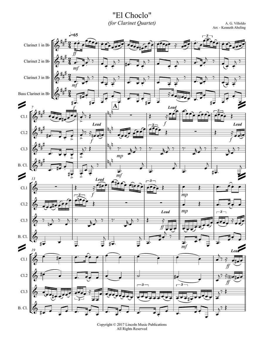 El Choclo (Tango) (for Clarinet Quartet) Clarinet Quartet scores gallery preview page 2