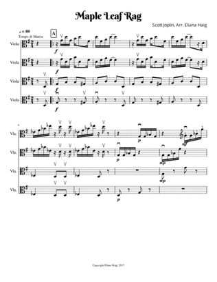 Maple Leaf Rag for Viola Ensemble or Viola Quartet