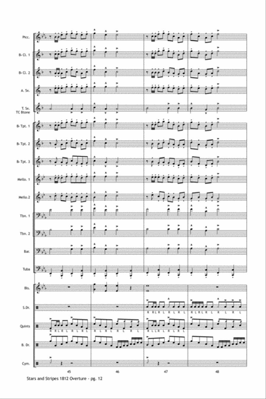 Stars and Stripes 1812 Overture Marching Band scores gallery preview page 13