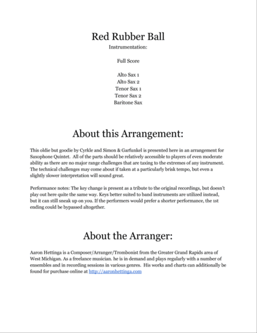 Red Rubber Ball Saxophone Quintet scores gallery preview page 2