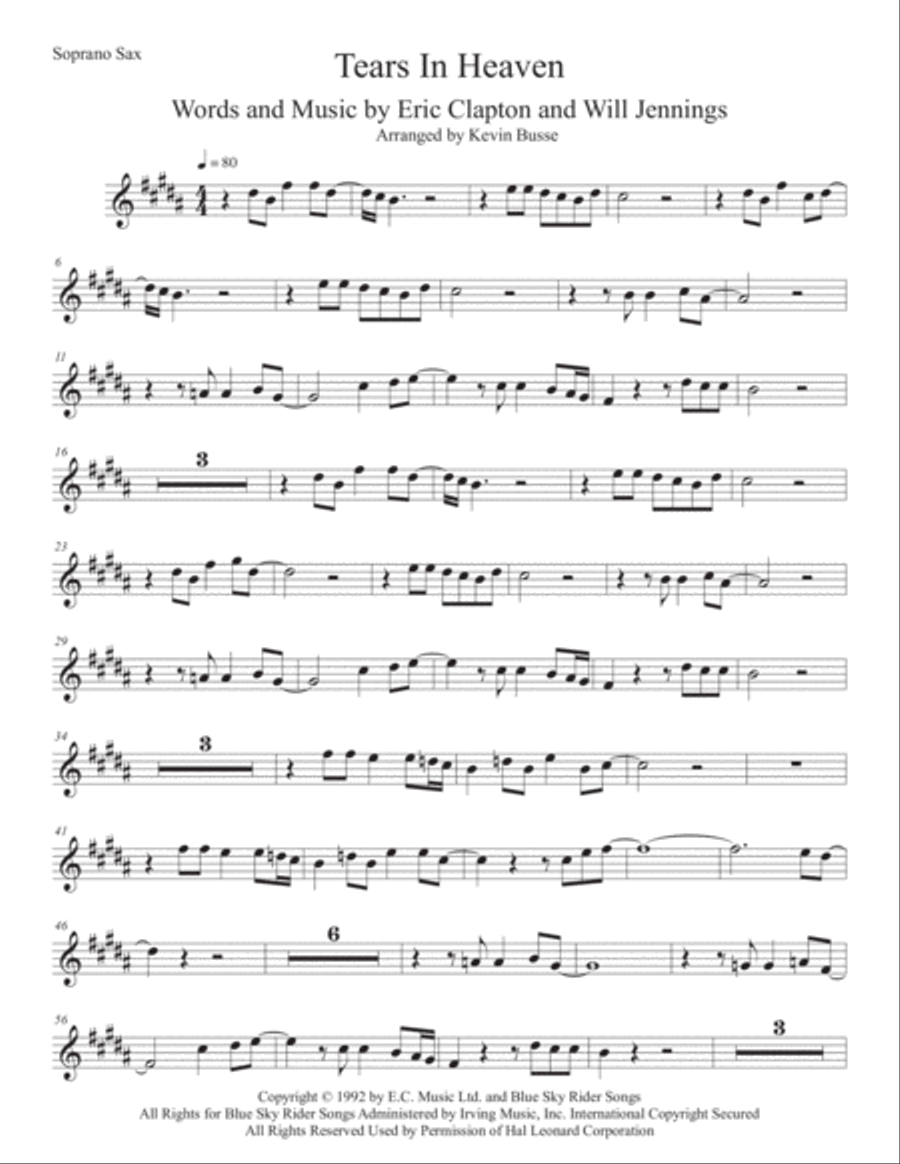 Tears In Heaven Soprano Saxophone scores gallery preview page 1