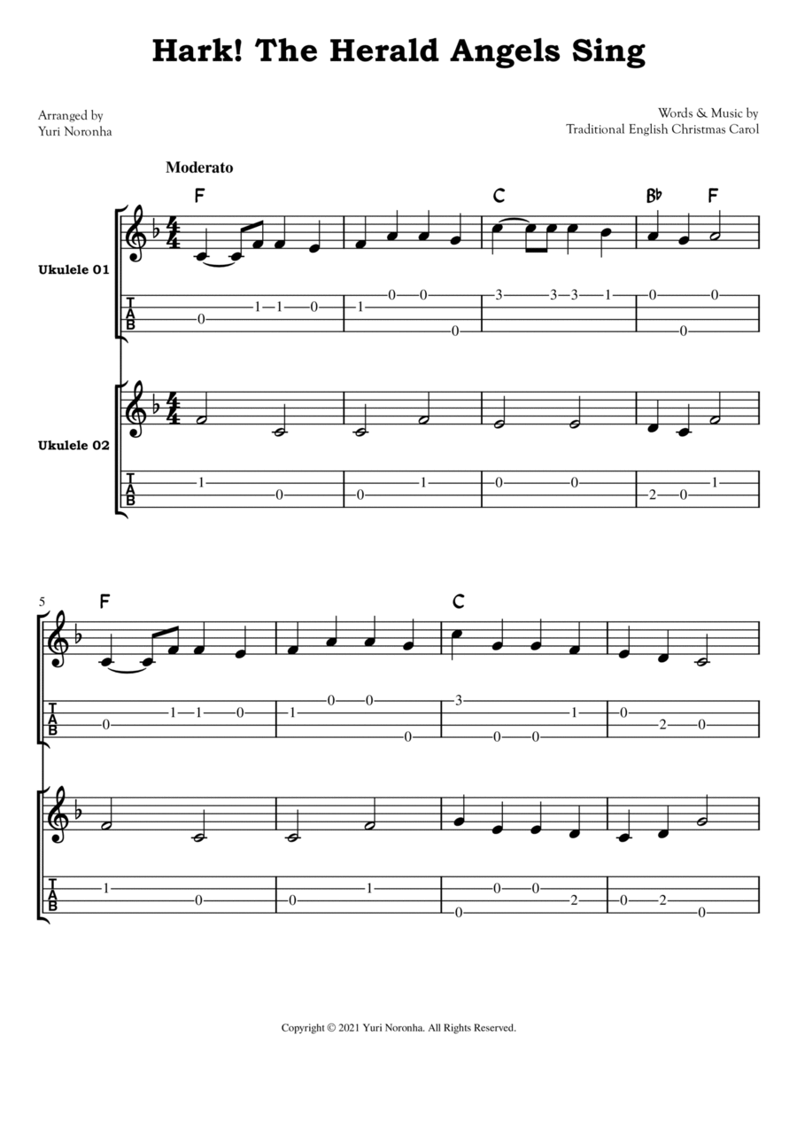Hark! The Herald Angels Sing - For Ukulele Duet (Traditional Christmas Song) Ukulele scores gallery preview page 1